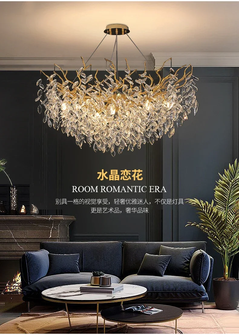 Luxury Gold Crystal LED Chandeliers Living Dining Room Bedroom Lighting Lustre Ceiling Pendant Lamps Indoor Villa Lights Fixture