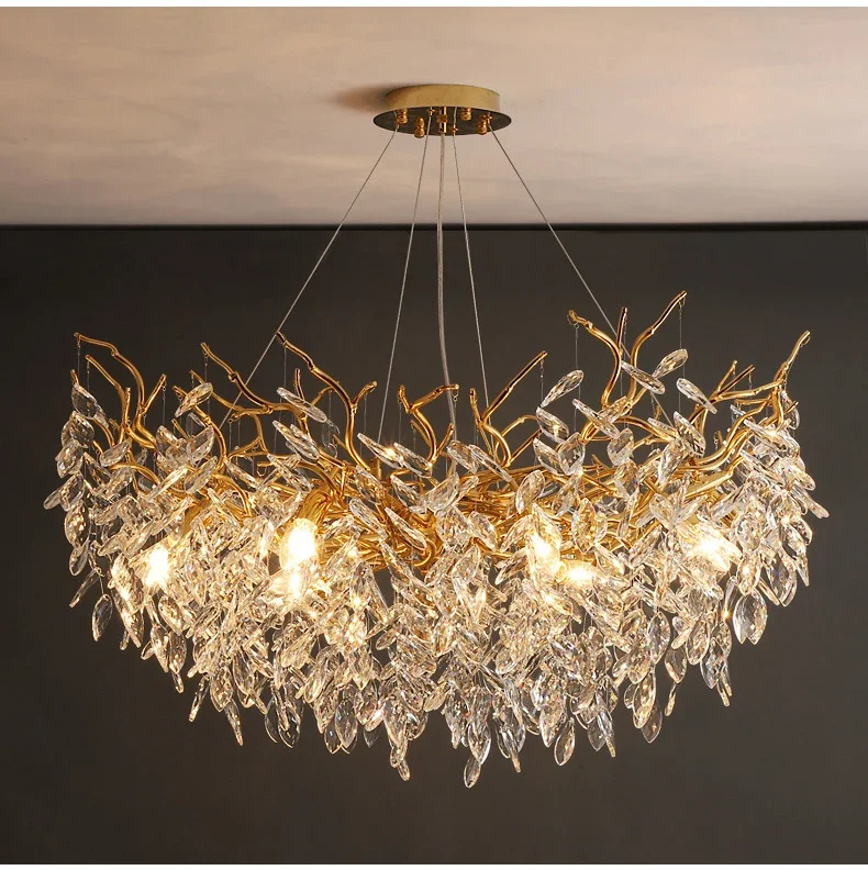 Luxury Gold Crystal LED Chandeliers Living Dining Room Bedroom Lighting Lustre Ceiling Pendant Lamps Indoor Villa Lights Fixture