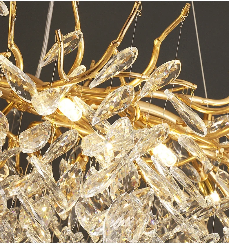 Luxury Gold Crystal LED Chandeliers Living Dining Room Bedroom Lighting Lustre Ceiling Pendant Lamps Indoor Villa Lights Fixture