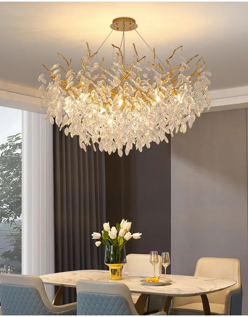 Luxury Gold Crystal LED Chandeliers Living Dining Room Bedroom Lighting Lustre Ceiling Pendant Lamps Indoor Villa Lights Fixture