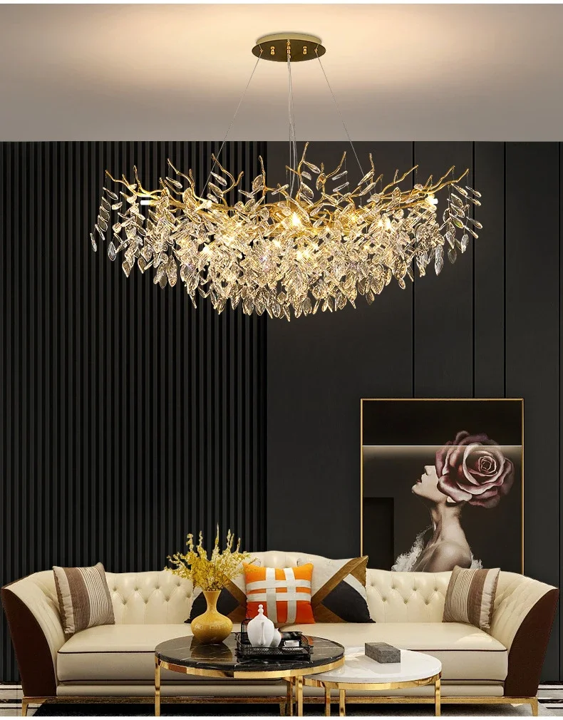 Luxury Gold Crystal LED Chandeliers Living Dining Room Bedroom Lighting Lustre Ceiling Pendant Lamps Indoor Villa Lights Fixture