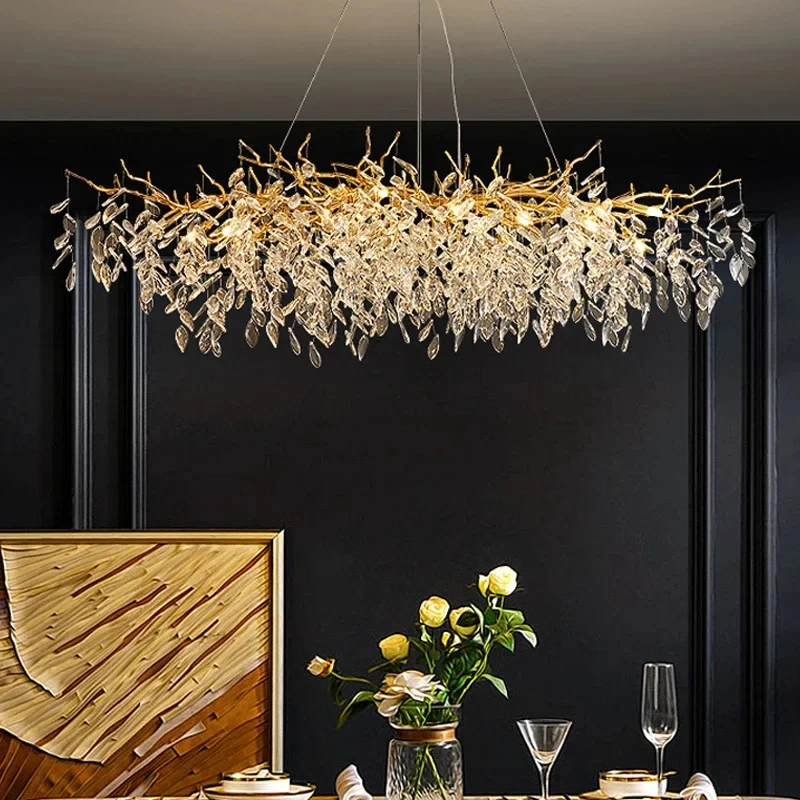 Luxury Gold Crystal LED Chandeliers Living Dining Room Bedroom Lighting Lustre Ceiling Pendant Lamps Indoor Villa Lights Fixture