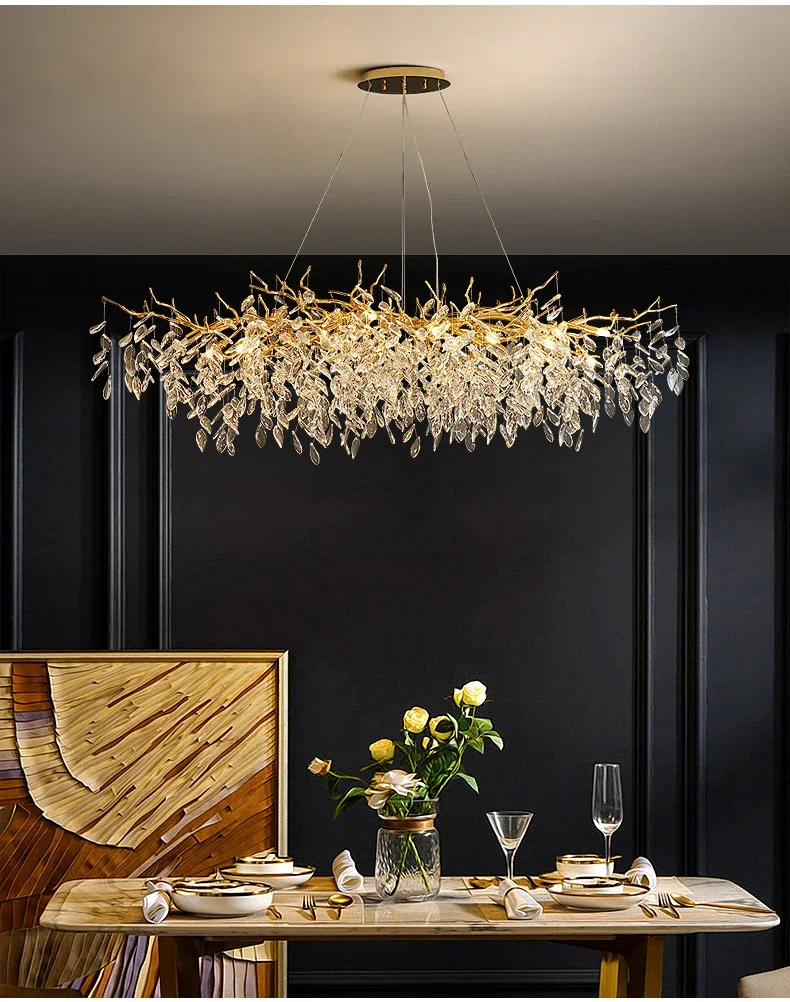 Luxury Gold Crystal LED Chandeliers Living Dining Room Bedroom Lighting Lustre Ceiling Pendant Lamps Indoor Villa Lights Fixture