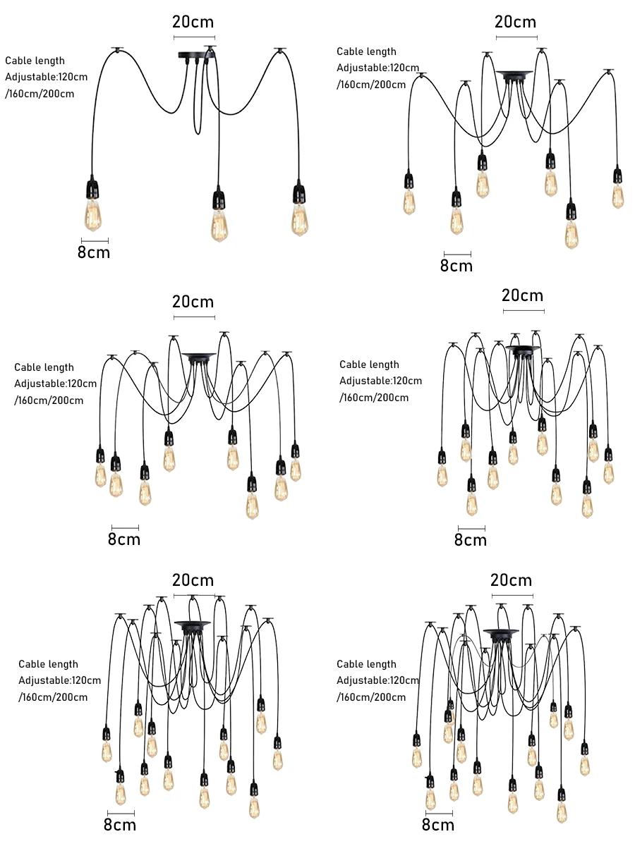 Spider Chandelier E27 LED Pendant Lights Retro Vintage Bar Restaurant Dining Room Lighting Fixture