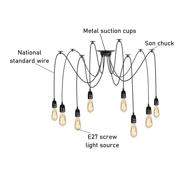 スパイダーシャンデリアE27 LEDペンダントライトレトロビンテージバーレストランダイニングルーム照明器具