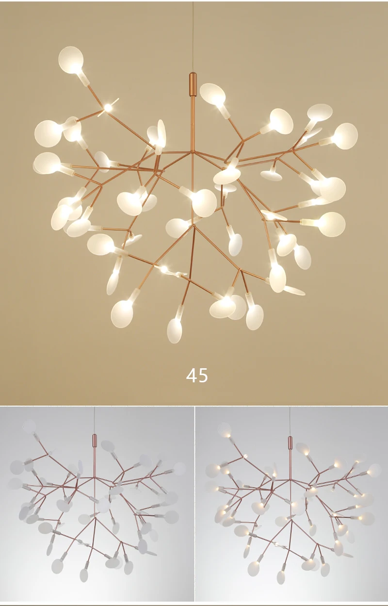 Nordic ring chandelier Living Room Kitchen hallway postmodern Heracleum chandeliers Rose Gold/Black Branch design firefly lamp