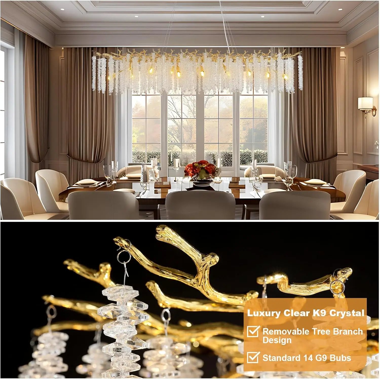 Rectangular Chrome Crystal Chandelier Lighting For Dining Living Room Kitchen Table Bedroom Branch Crystal Ceiling Chandeliers