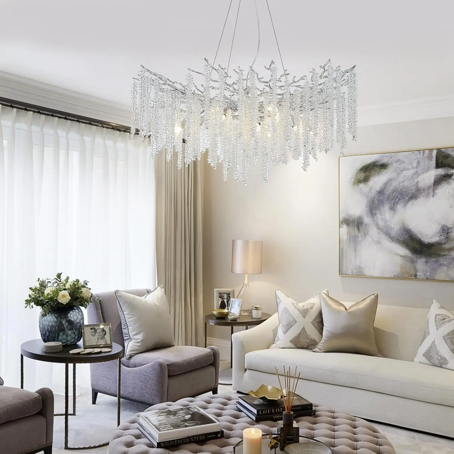 Rectangular Chrome Crystal Chandelier Lighting For Dining Living Room Kitchen Table Bedroom Branch Crystal Ceiling Chandeliers