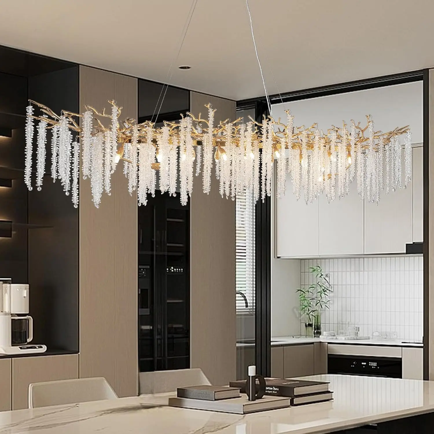 Rectangular Chrome Crystal Chandelier Lighting For Dining Living Room Kitchen Table Bedroom Branch Crystal Ceiling Chandeliers