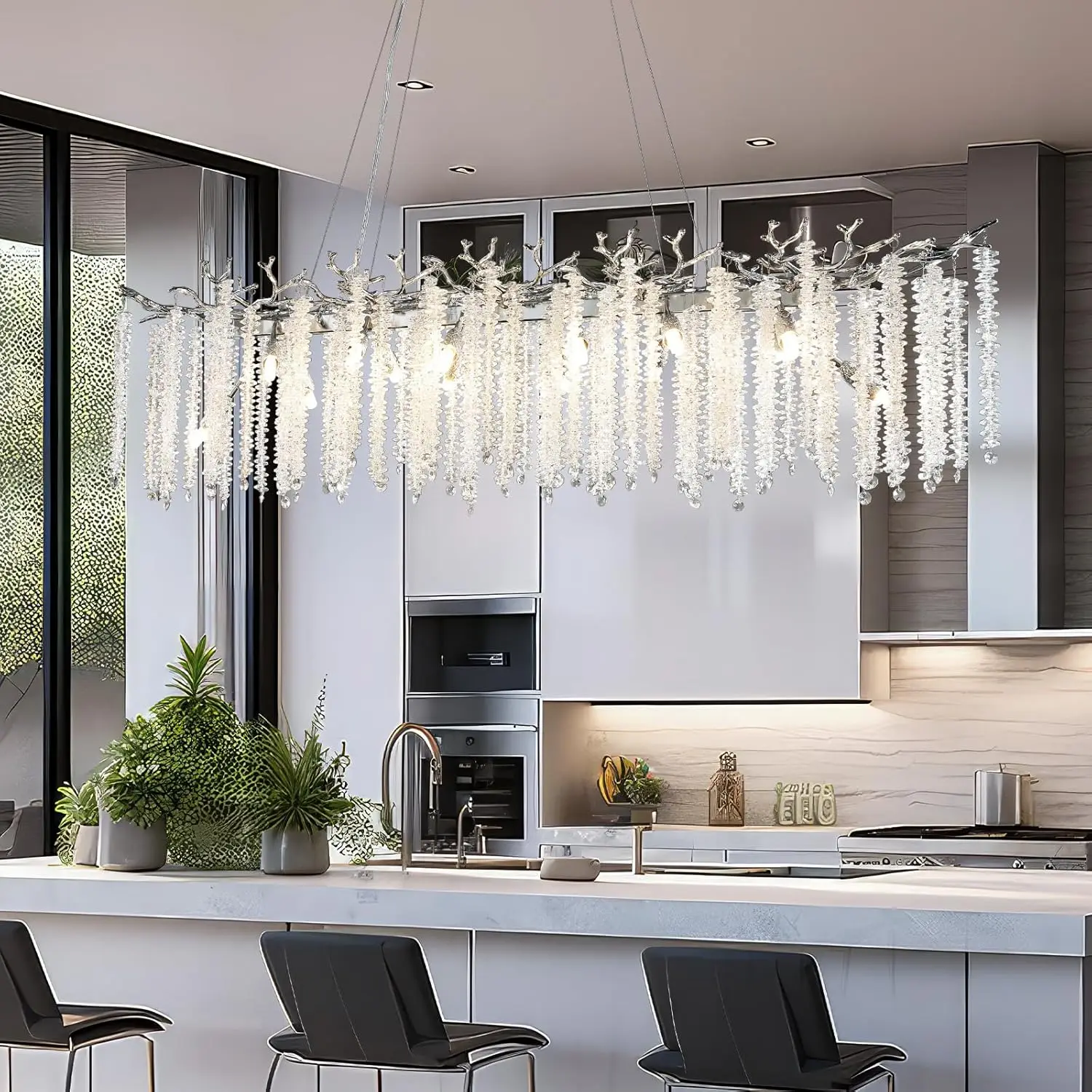 Rectangular Chrome Crystal Chandelier Lighting For Dining Living Room Kitchen Table Bedroom Branch Crystal Ceiling Chandeliers