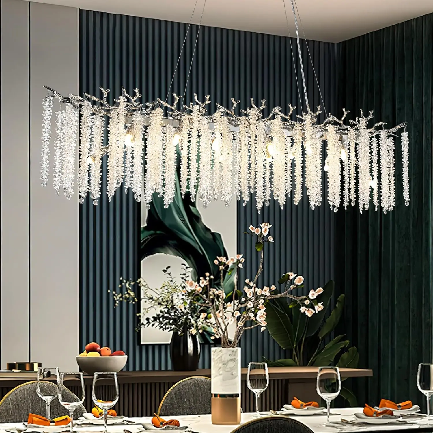 Rectangular Chrome Crystal Chandelier Lighting For Dining Living Room Kitchen Table Bedroom Branch Crystal Ceiling Chandeliers