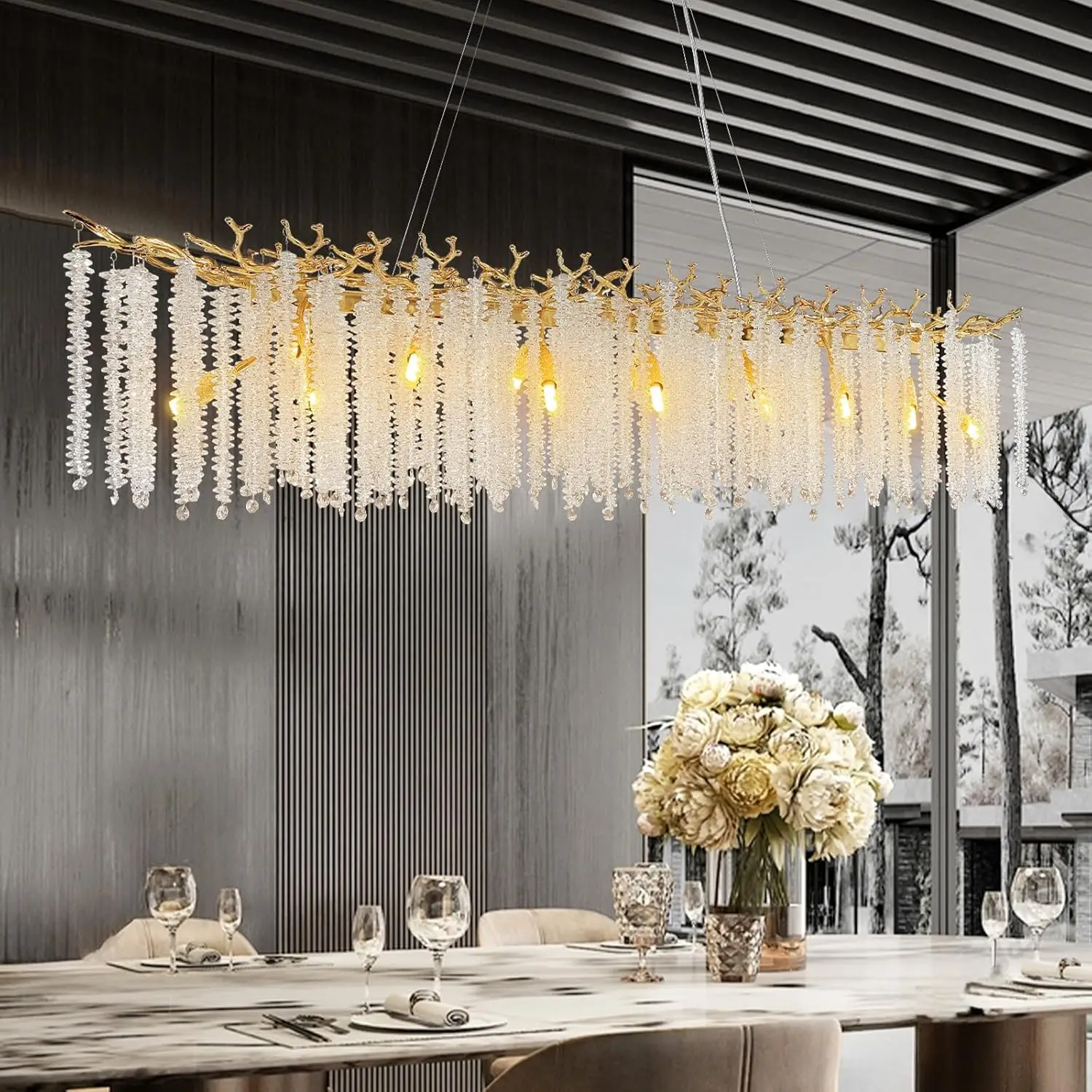 Rectangular Chrome Crystal Chandelier Lighting For Dining Living Room Kitchen Table Bedroom Branch Crystal Ceiling Chandeliers