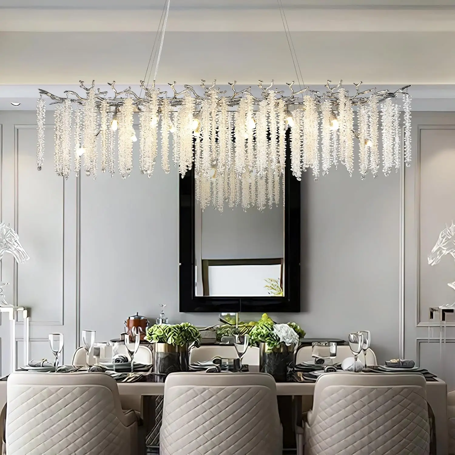 Rectangular Chrome Crystal Chandelier Lighting For Dining Living Room Kitchen Table Bedroom Branch Crystal Ceiling Chandeliers