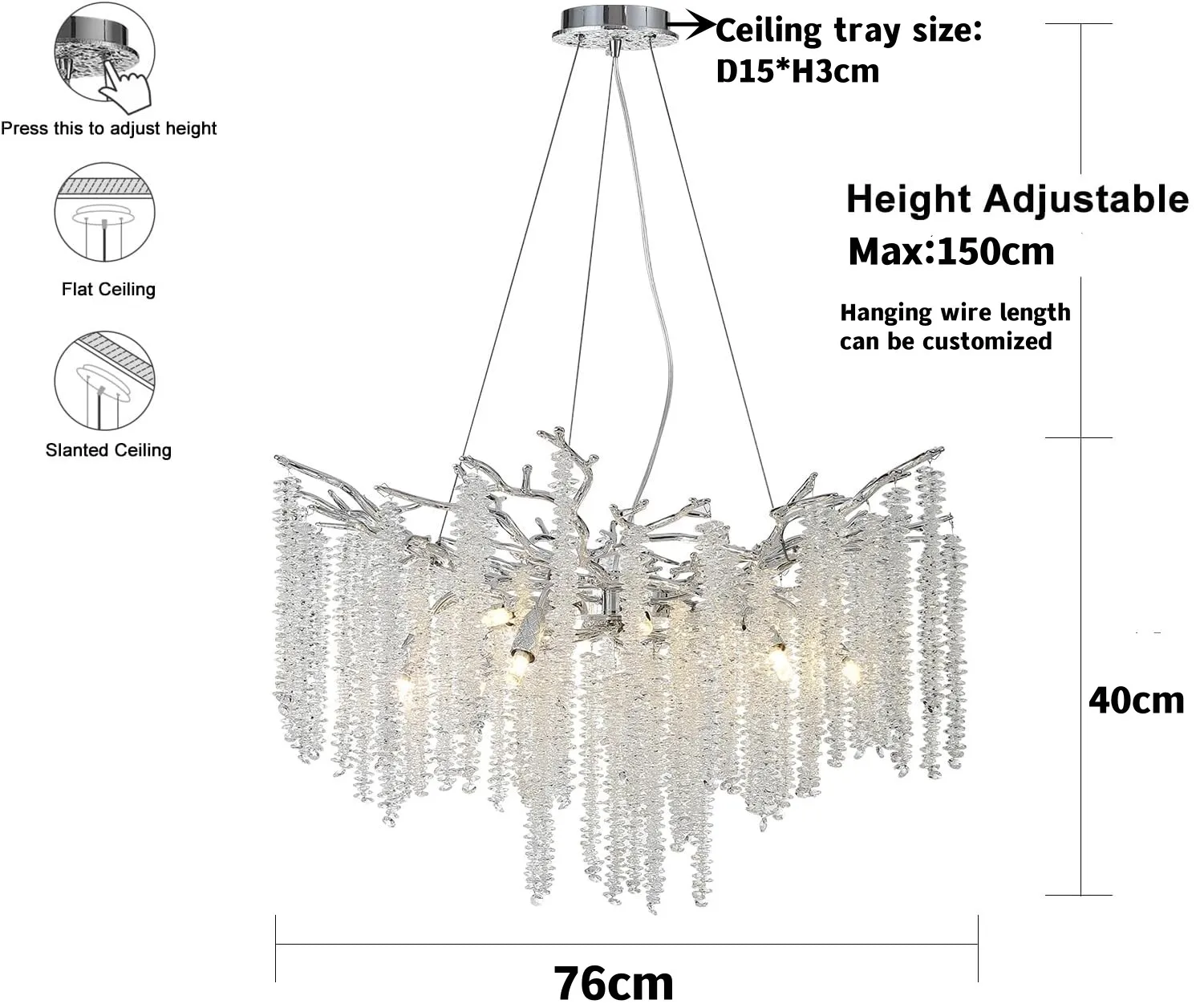 Rectangular Chrome Crystal Chandelier Lighting For Dining Living Room Kitchen Table Bedroom Branch Crystal Ceiling Chandeliers