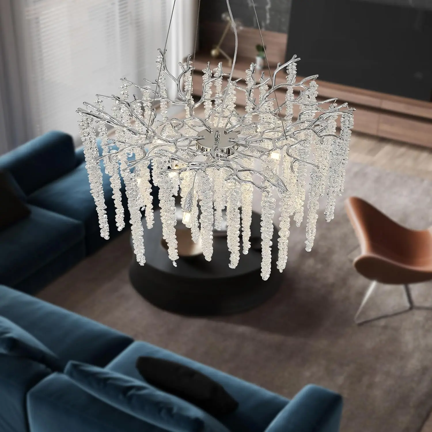 Rectangular Chrome Crystal Chandelier Lighting For Dining Living Room Kitchen Table Bedroom Branch Crystal Ceiling Chandeliers