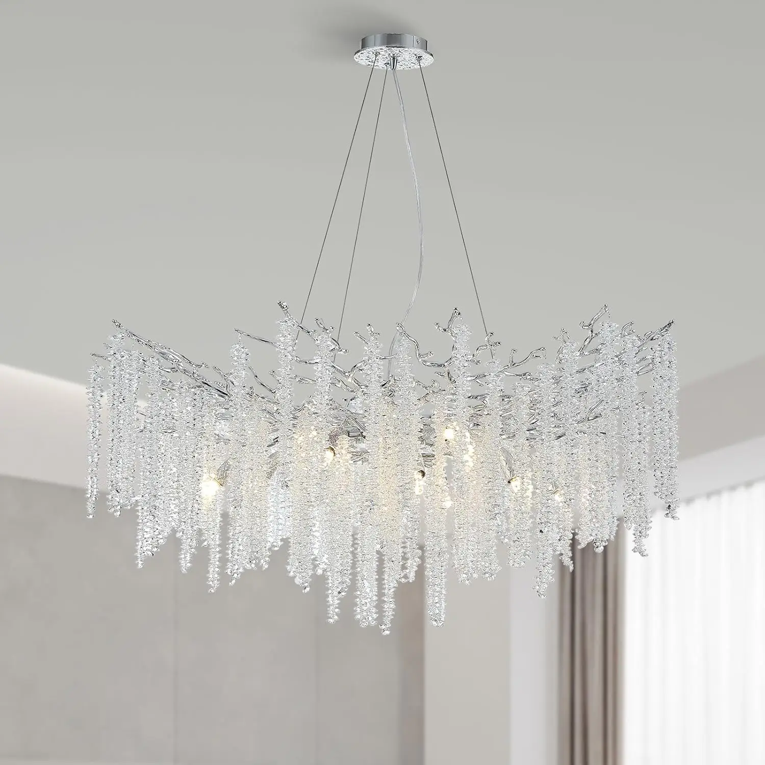 Rectangular Chrome Crystal Chandelier Lighting For Dining Living Room Kitchen Table Bedroom Branch Crystal Ceiling Chandeliers