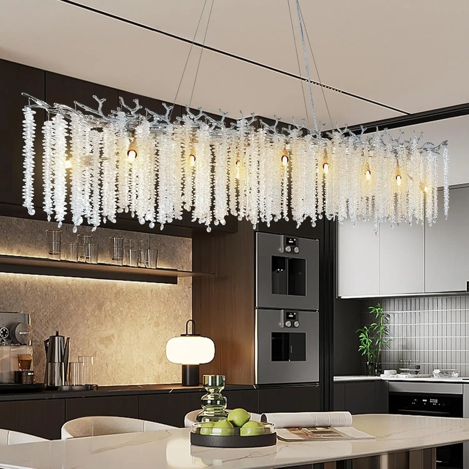 Rectangular Chrome Crystal Chandelier Lighting For Dining Living Room Kitchen Table Bedroom Branch Crystal Ceiling Chandeliers