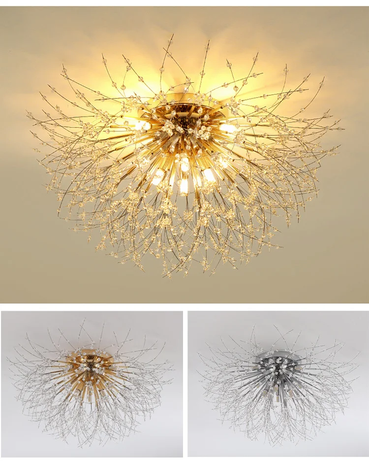 Nordic led crystal ceiling lamp chandelier for living bedroom room gold silver ball 3-color no remote control home decoration