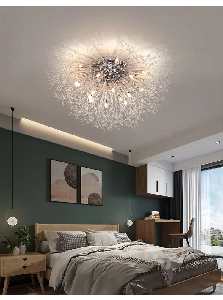 Nordic led crystal ceiling lamp chandelier for living bedroom room gold silver ball 3-color no remote control home decoration