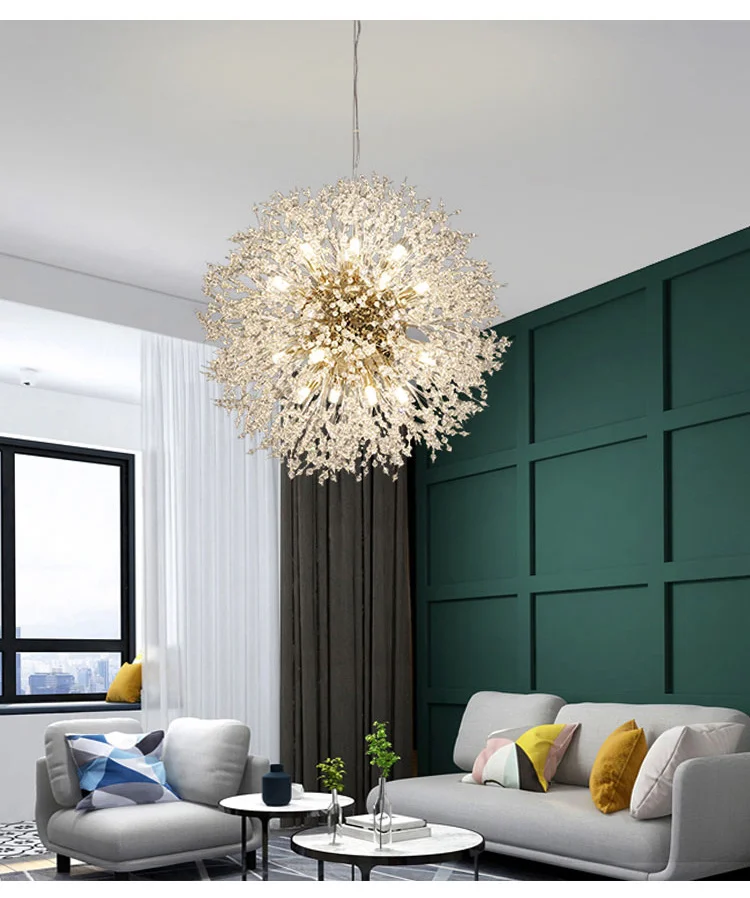 Nordic led crystal ceiling lamp chandelier for living bedroom room gold silver ball 3-color no remote control home decoration