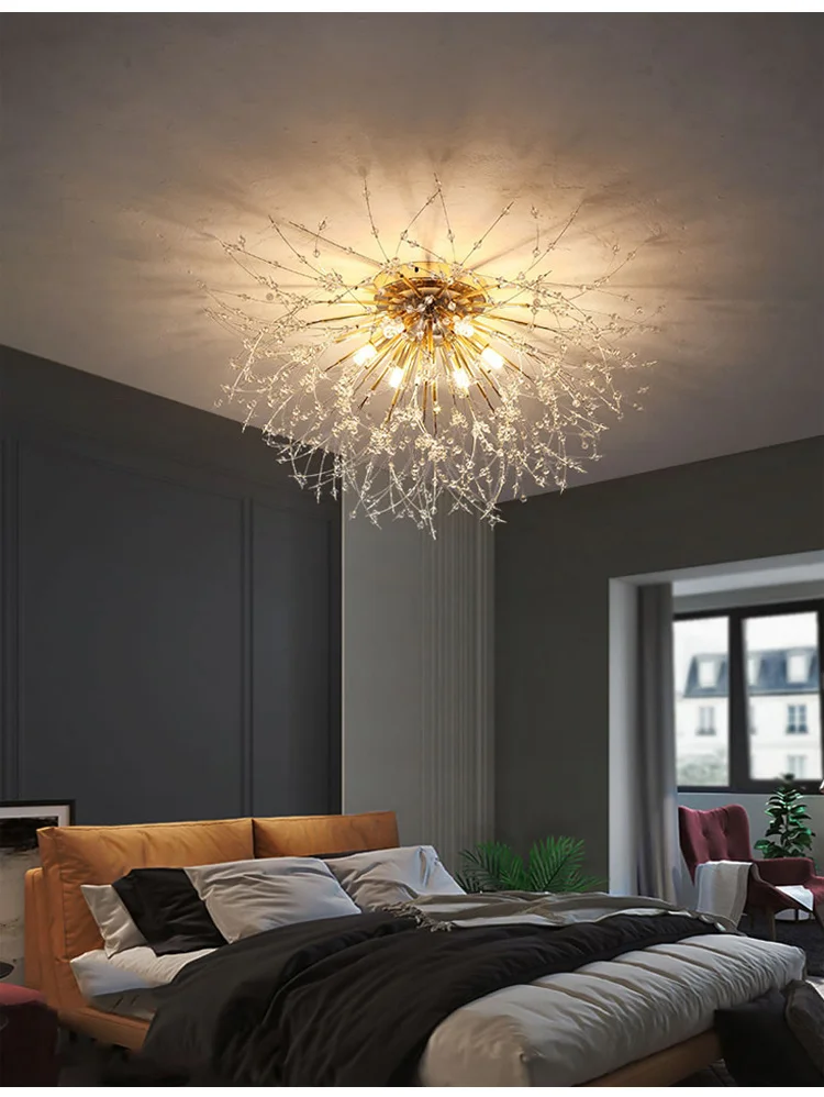 Nordic led crystal ceiling lamp chandelier for living bedroom room gold silver ball 3-color no remote control home decoration