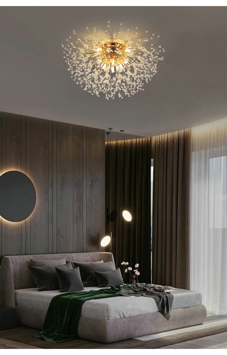 Nordic led crystal ceiling lamp chandelier for living bedroom room gold silver ball 3-color no remote control home decoration