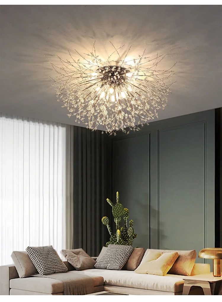 Nordic led crystal ceiling lamp chandelier for living bedroom room gold silver ball 3-color no remote control home decoration