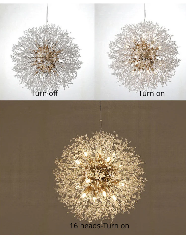 Nordic led crystal ceiling lamp chandelier for living bedroom room gold silver ball 3-color no remote control home decoration