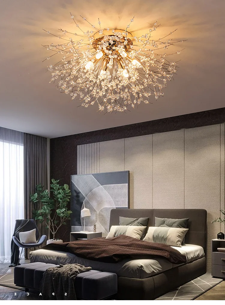 Nordic led crystal ceiling lamp chandelier for living bedroom room gold silver ball 3-color no remote control home decoration