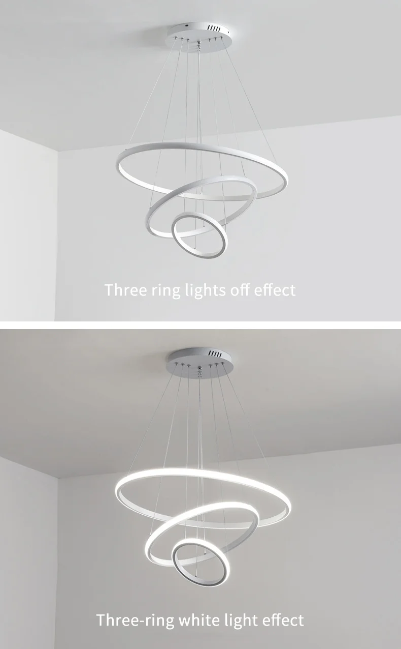 Led Circle Ceiling Hanging Chandelier Rings Black Loft Living Dining Room Modern Pendant Lamp Kitchen Indoor Lighting Fixture