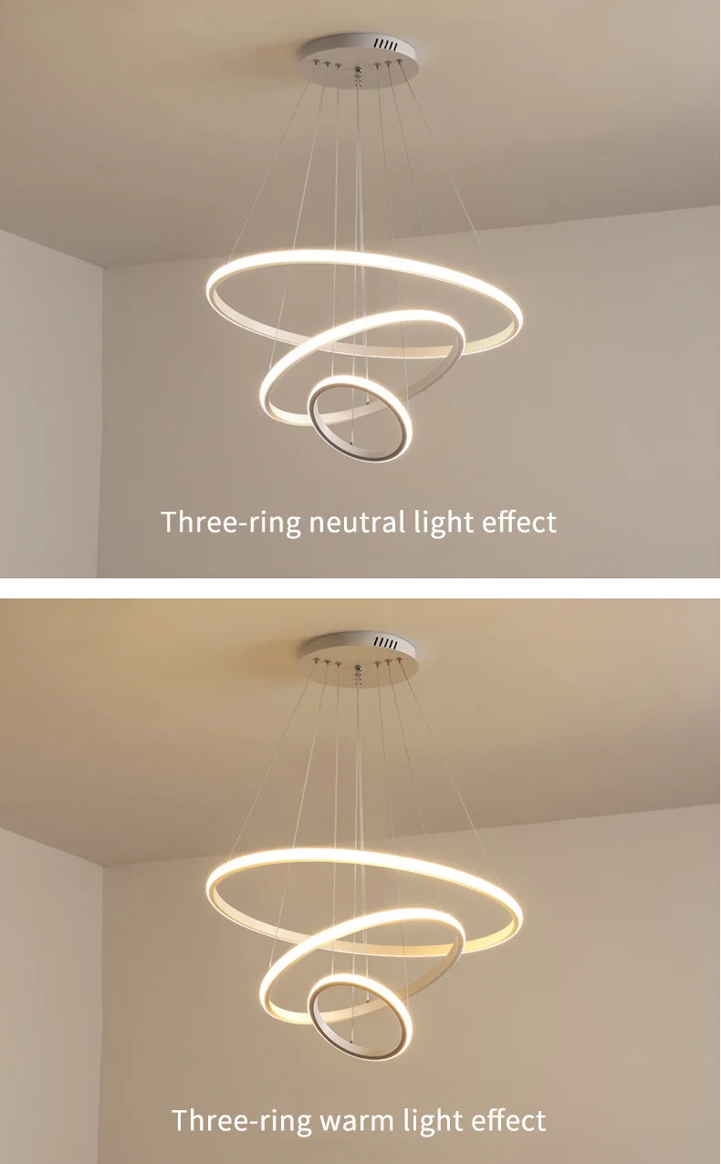 Led Circle Ceiling Hanging Chandelier Rings Black Loft Living Dining Room Modern Pendant Lamp Kitchen Indoor Lighting Fixture