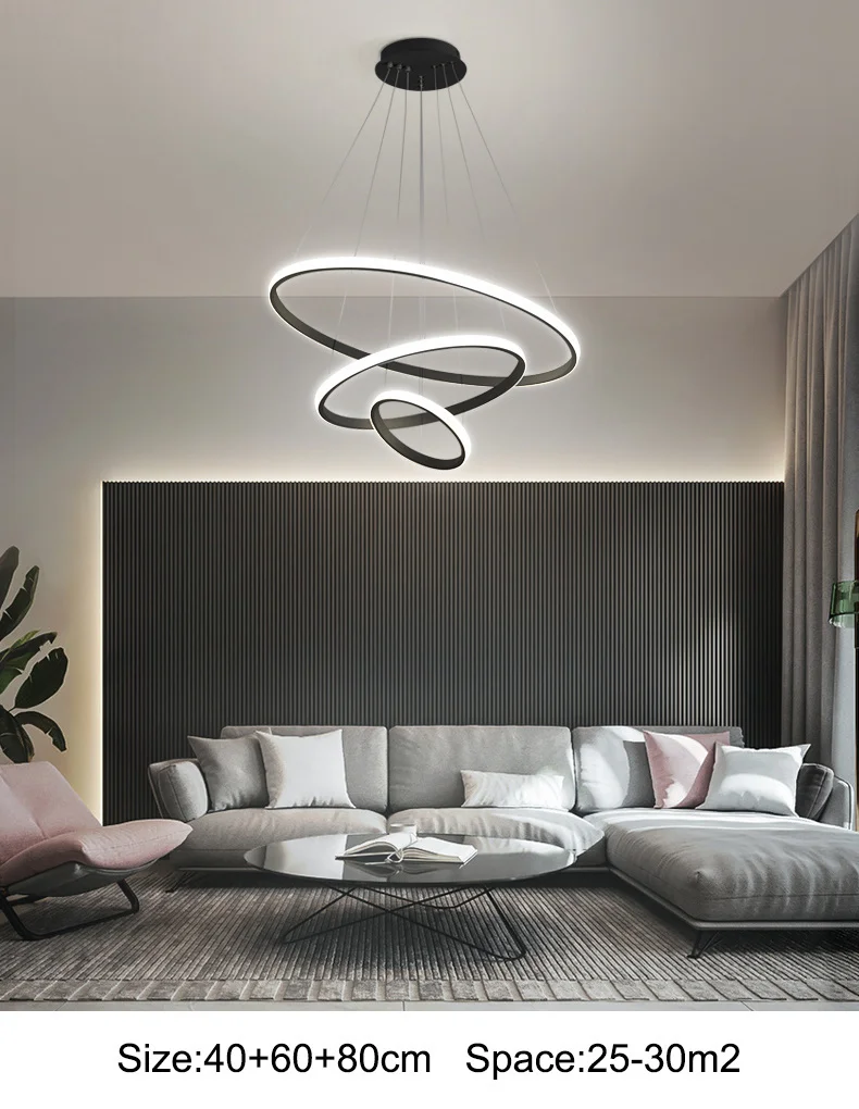 Led Circle Ceiling Hanging Chandelier Rings Black Loft Living Dining Room Modern Pendant Lamp Kitchen Indoor Lighting Fixture