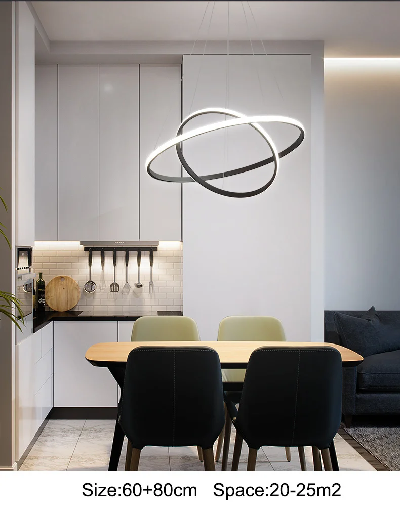 Led Circle Ceiling Hanging Chandelier Rings Black Loft Living Dining Room Modern Pendant Lamp Kitchen Indoor Lighting Fixture