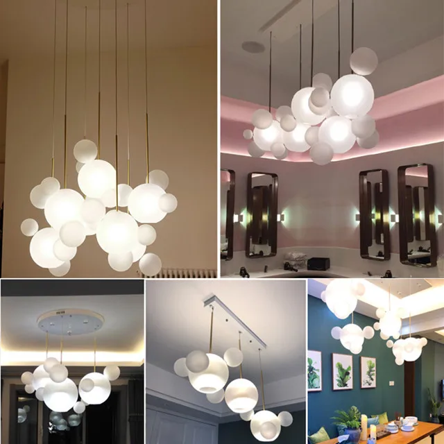 Italian Designer Glass Bubble Ball Pendant Chandelier for Kid Room Dining Kitchen Island Indoor House Decor Hanging Lighting