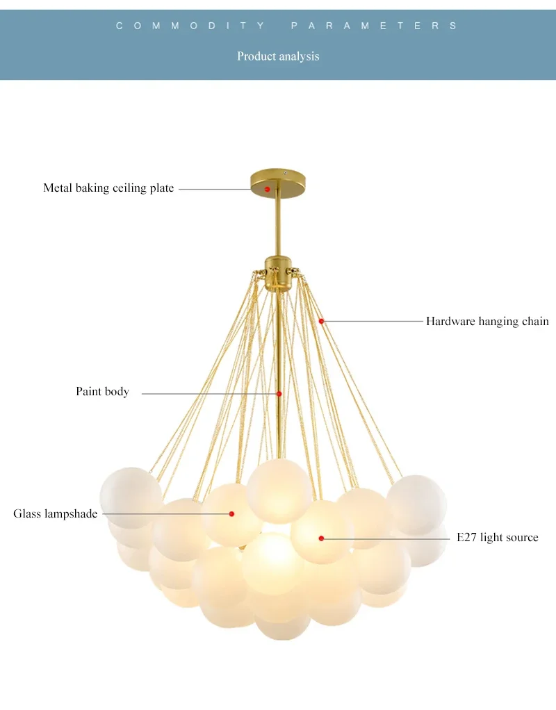 Nordic Simple Frosted Glass Bubble Ball Chandelier Bedroom Clothing Store Lamp Cloud Soft Look Children Room Pendant Lights LED