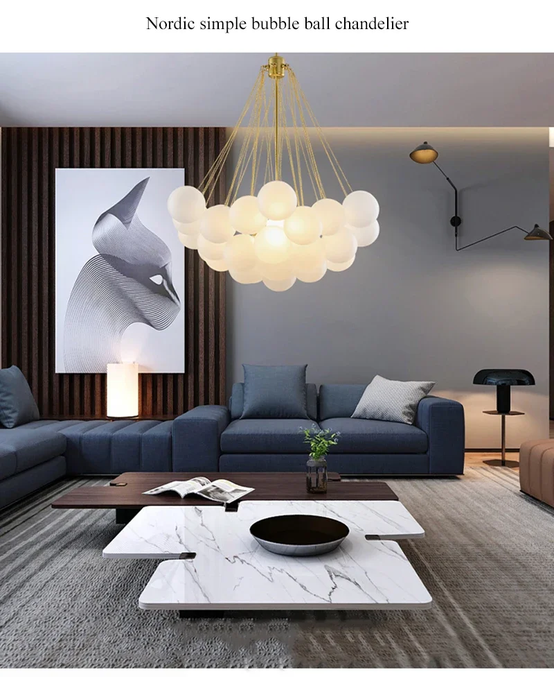 Nordic Simple Frosted Glass Bubble Ball Chandelier Bedroom Clothing Store Lamp Cloud Soft Look Children Room Pendant Lights LED