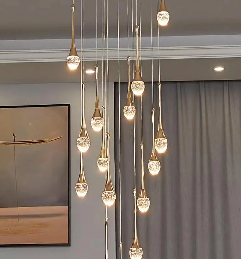 New crystal bubble luxury chandelier living room staircase chandelier mall exhibition hall decoration hanging line chandelier