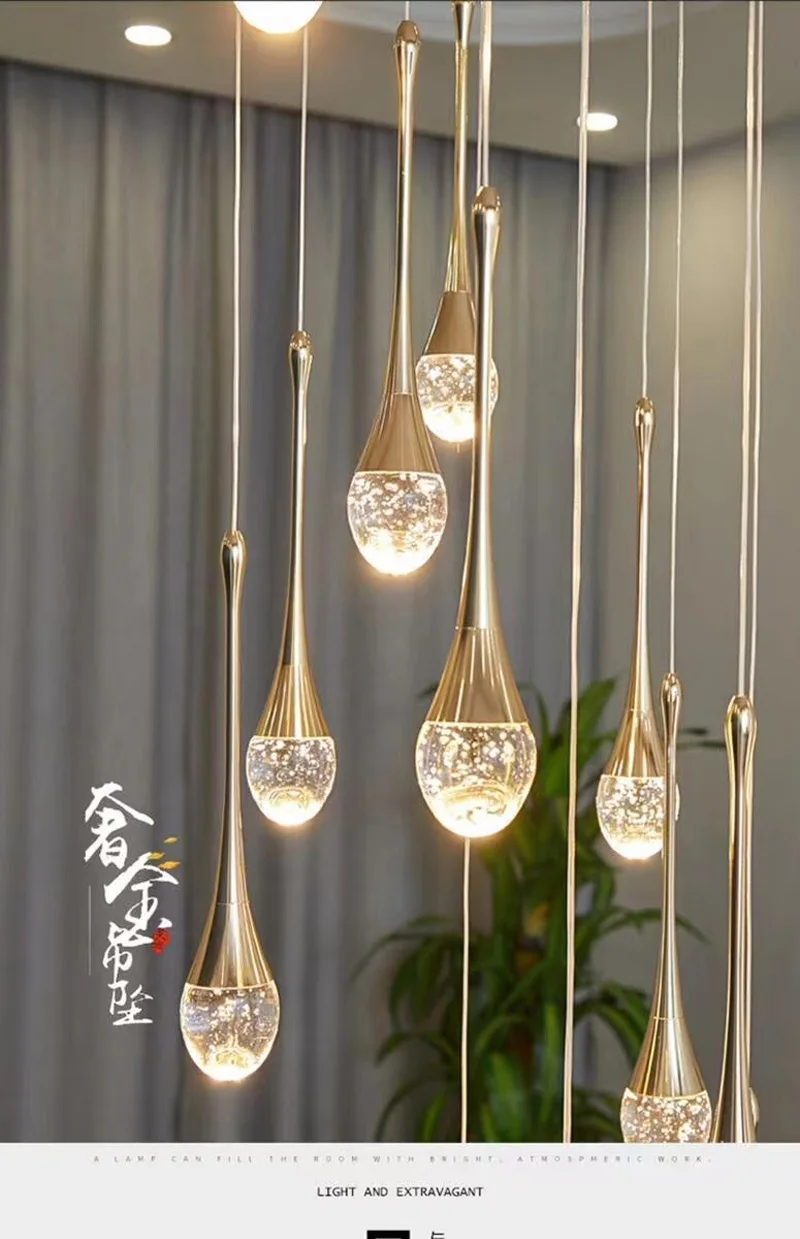 New crystal bubble luxury chandelier living room staircase chandelier mall exhibition hall decoration hanging line chandelier