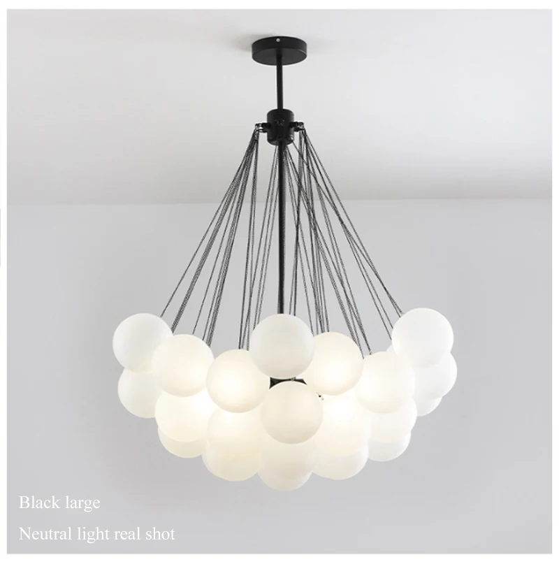 Bubble Glass Chandelier 19/37 Balls Black Gold Chandeliers Modern Pendant Lamp for Dining Room Living Room Decoration