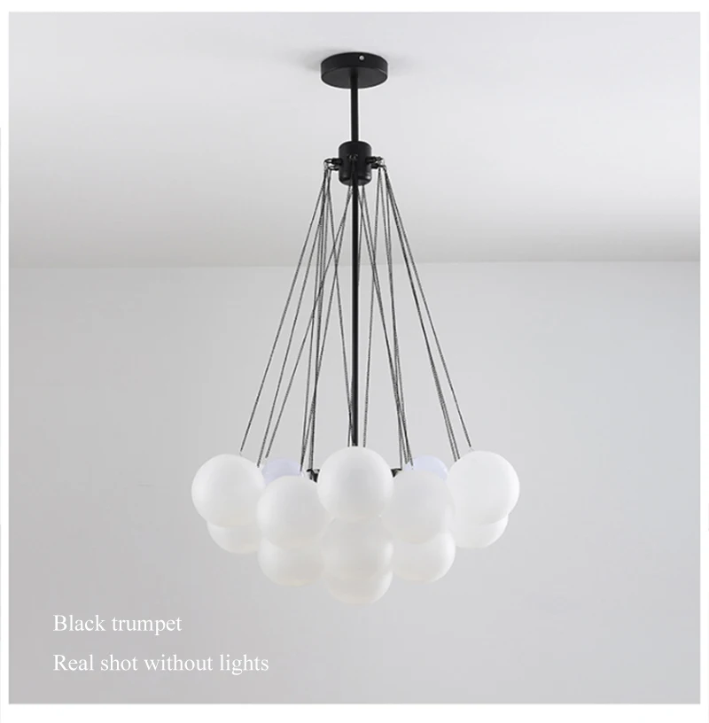 Bubble Glass Chandelier 19/37 Balls Black Gold Chandeliers Modern Pendant Lamp for Dining Room Living Room Decoration