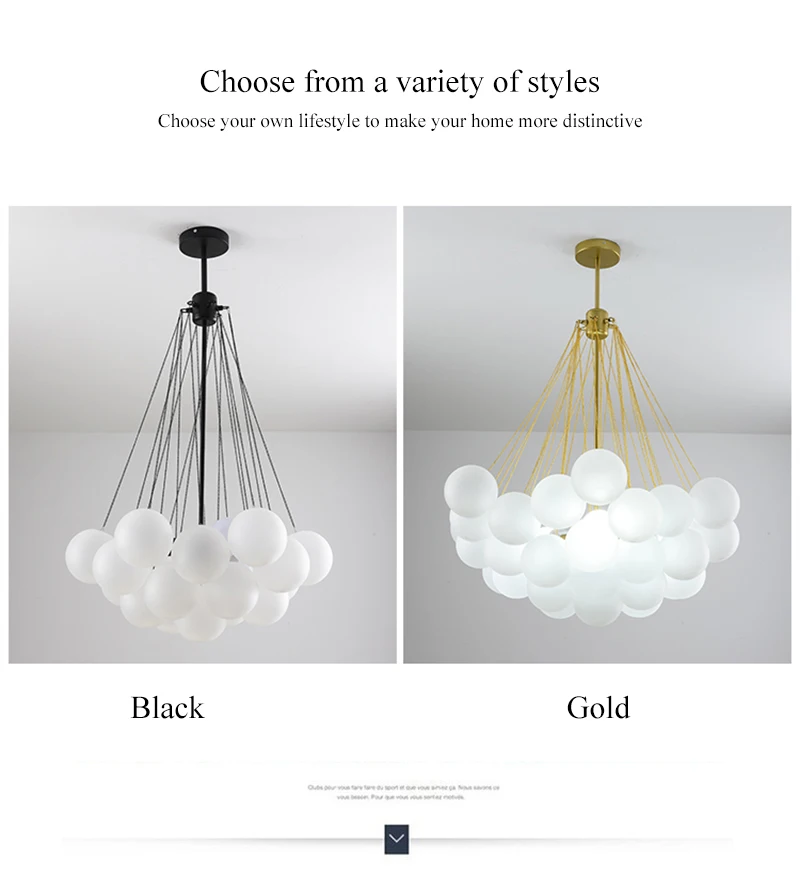 Bubble Glass Chandelier 19/37 Balls Black Gold Chandeliers Modern Pendant Lamp for Dining Room Living Room Decoration