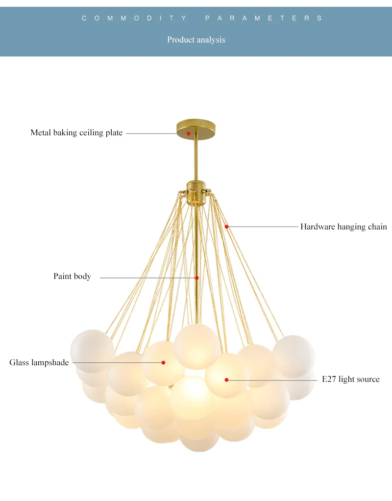 Bubble Glass Chandelier 19/37 Balls Black Gold Chandeliers Modern Pendant Lamp for Dining Room Living Room Decoration