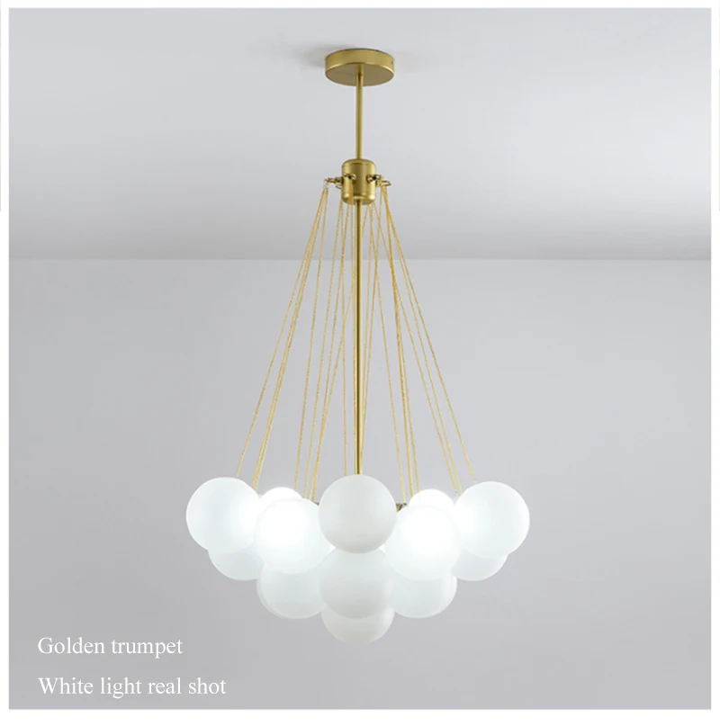 Bubble Glass Chandelier 19/37 Balls Black Gold Chandeliers Modern Pendant Lamp for Dining Room Living Room Decoration