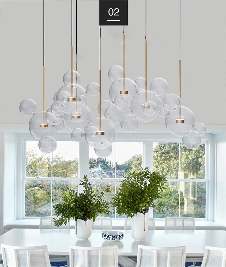 Modern Clear Glass LED Chandelier Lighting Living Room Chandelier for Dining Room Bubble Glass Pendant Lights