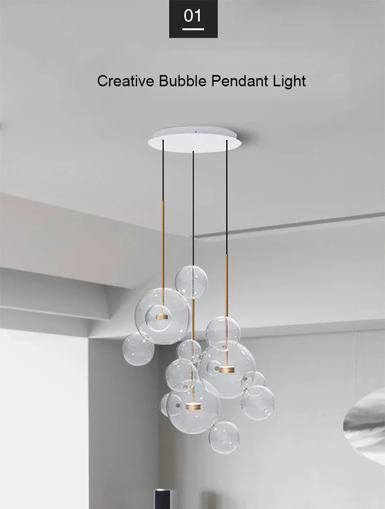 Modern Clear Glass LED Chandelier Lighting Living Room Chandelier for Dining Room Bubble Glass Pendant Lights