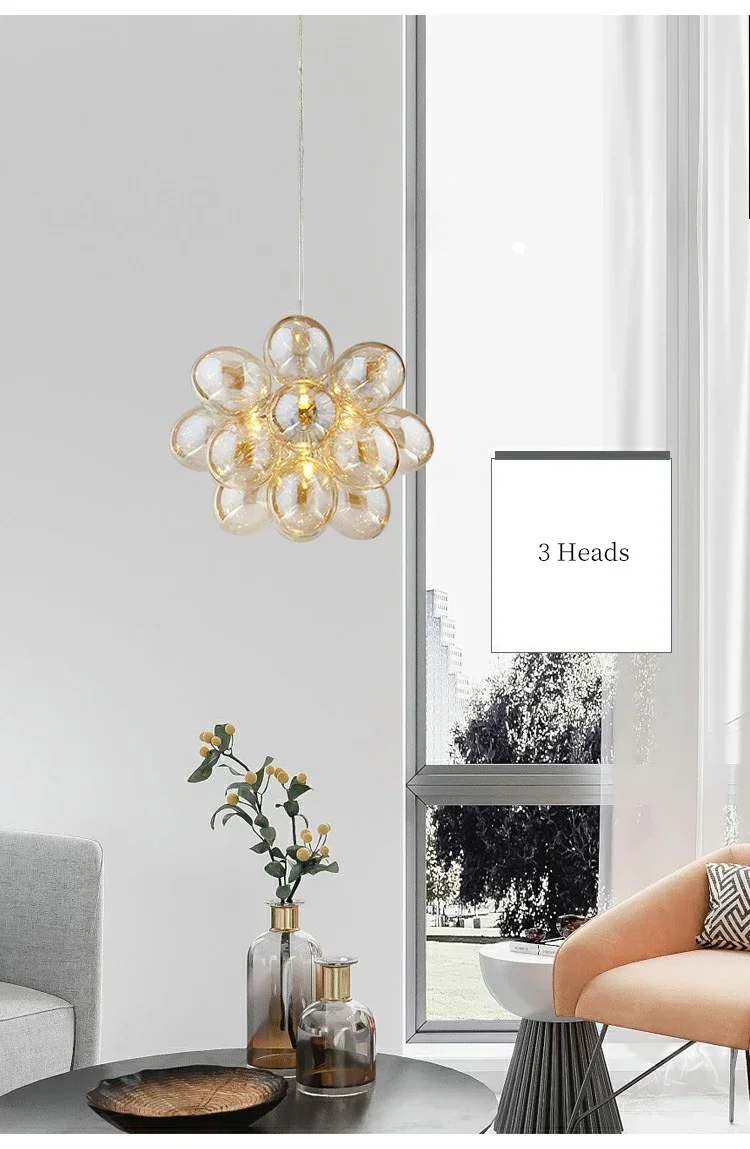 Nordic Glass Bubble Hanging Chandelier Bedroom Round Ball Ceiling Pendant Light Suspension Luminaire For Dinning Room