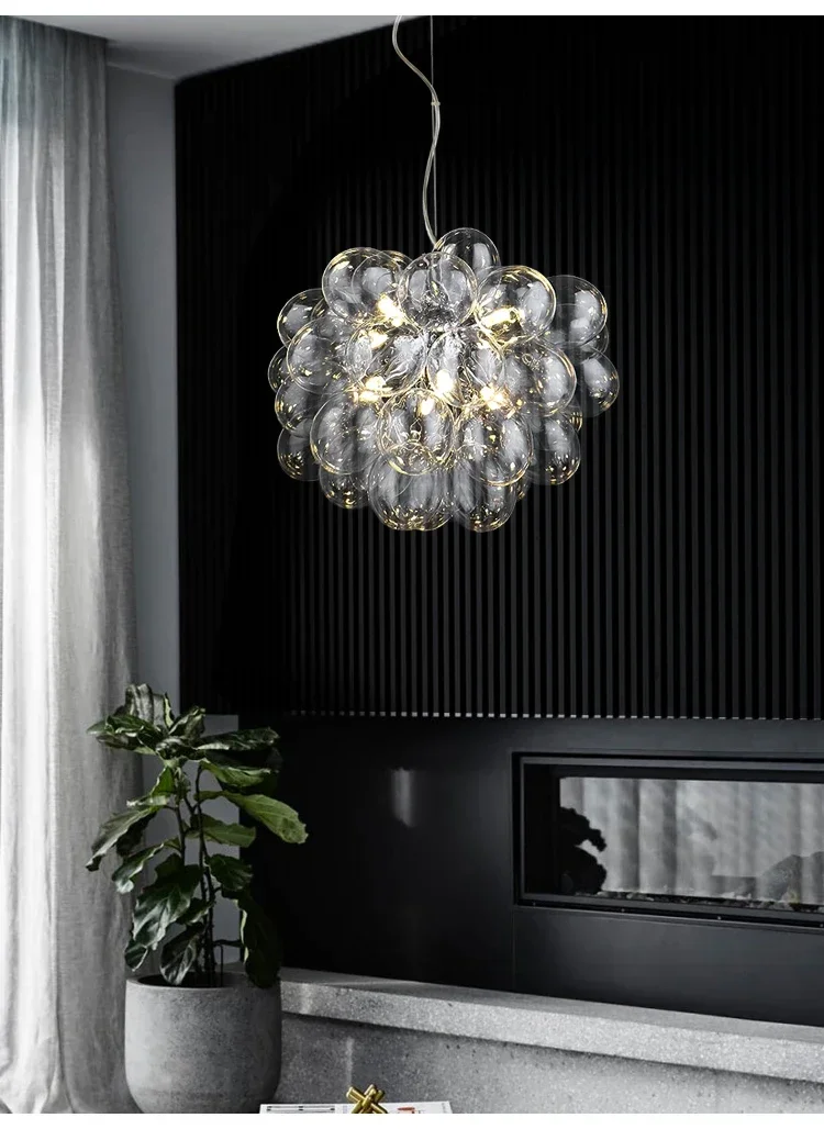 Nordic Glass Bubble Hanging Chandelier Bedroom Round Ball Ceiling Pendant Light Suspension Luminaire For Dinning Room