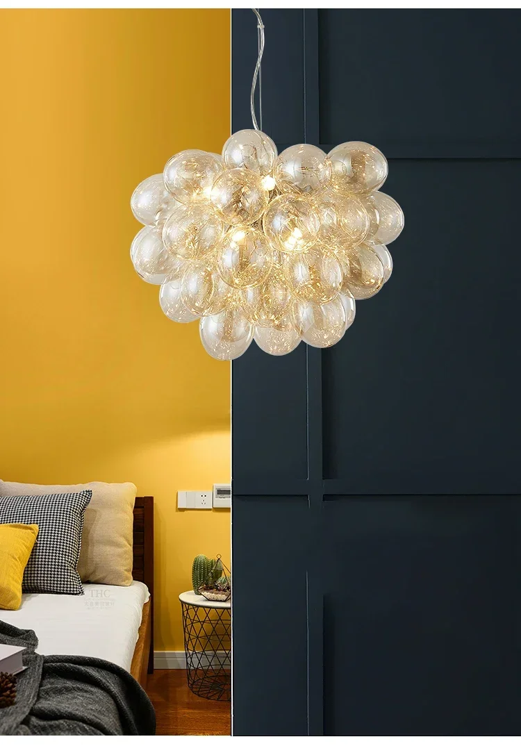 Nordic Glass Bubble Hanging Chandelier Bedroom Round Ball Ceiling Pendant Light Suspension Luminaire For Dinning Room