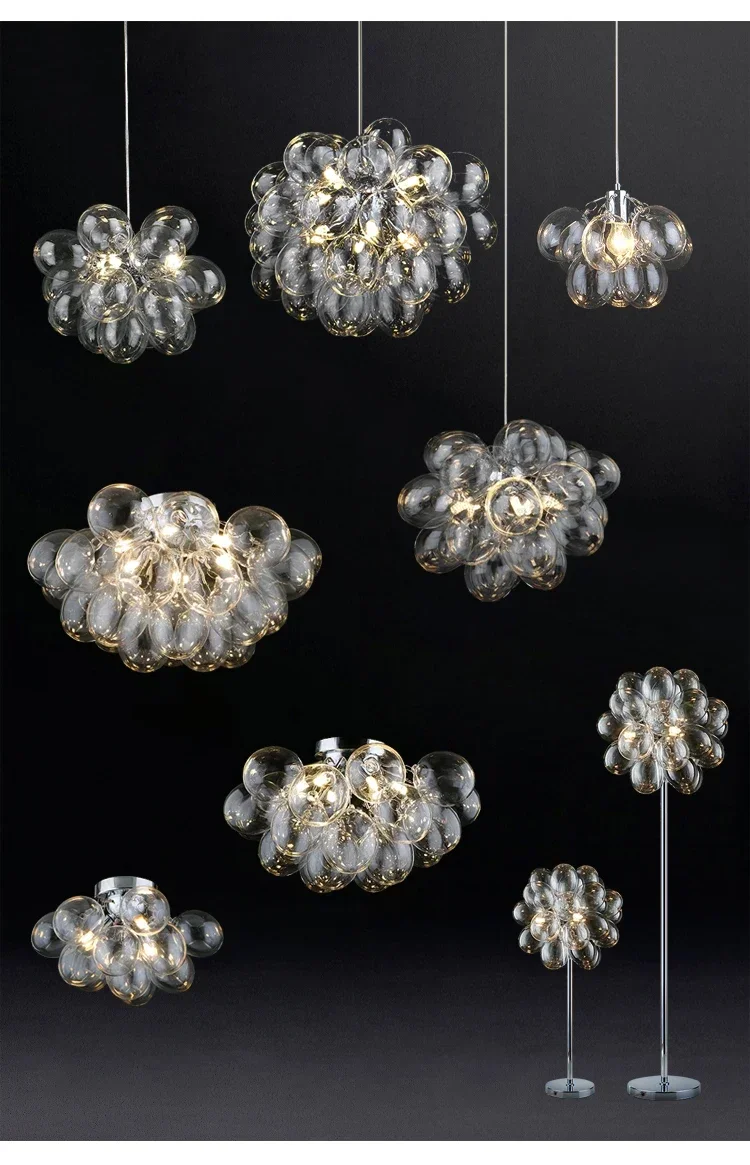 Nordic Glass Bubble Hanging Chandelier Bedroom Round Ball Ceiling Pendant Light Suspension Luminaire For Dinning Room