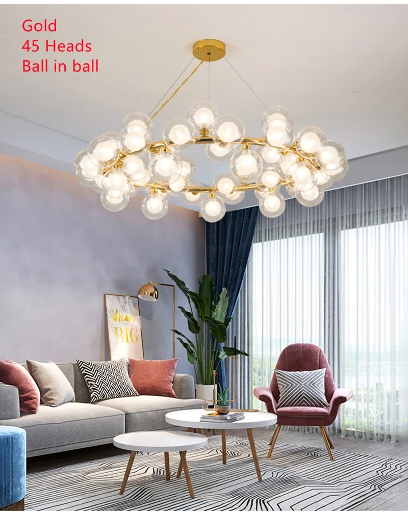 Nordic Simple Living Room Chandelier Postmodern Creative Personality Bedroom Lamp Bubble Ball Clothing Store Art Chandelier